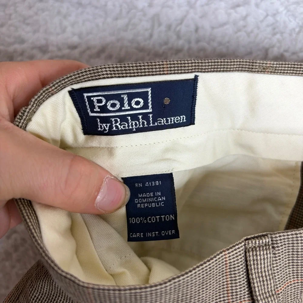 Polo Ralph Lauren Mens Brown Glen Plaid Pleated Pants 38x34 (36x28) Cotton flowy